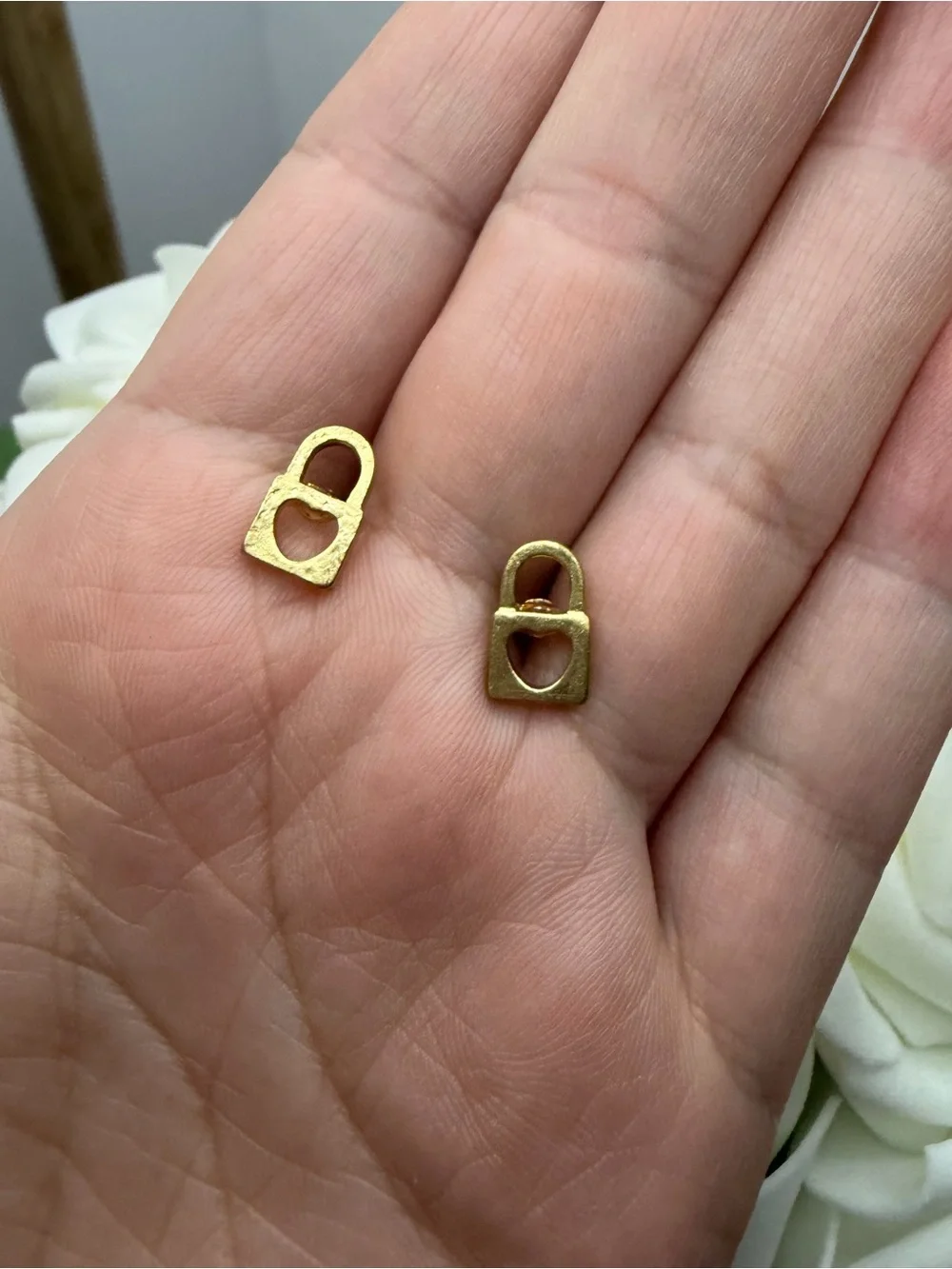 Gold Tone Heart Padlock Stud Earrings